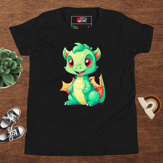 Hipyfi Kids' Baby Dragon Short Sleeve T-shirt – Cute dragon graphic design, soft cotton fabric, and comfortable unisex fit. Black