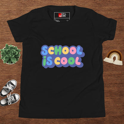 School Is Cool kids graphic t-shirt – colorful youth back to school tee by Hipyfi Clothes & Design Black