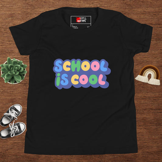 School Is Cool kids graphic t-shirt – colorful youth back to school tee by Hipyfi Clothes & Design Black