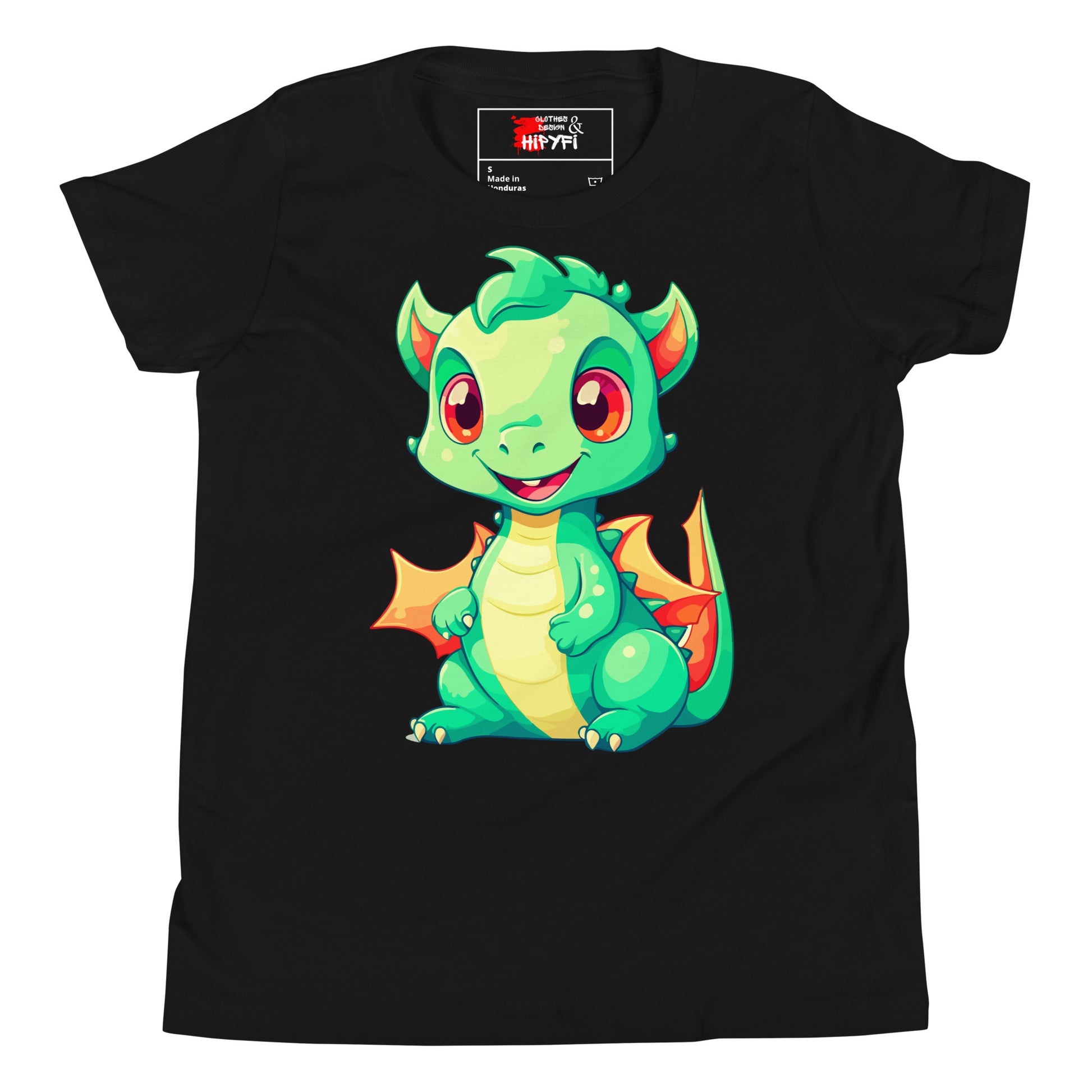 Hipyfi Kids' Baby Dragon Short Sleeve T-shirt – Cute dragon graphic design, soft cotton fabric, and comfortable unisex fit. Black-2