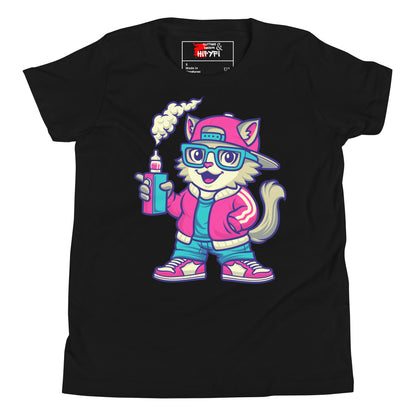 Youth streetwear t-shirt with cartoon cat graphic – Hipyfi urban style tee for kids and teens Black-2