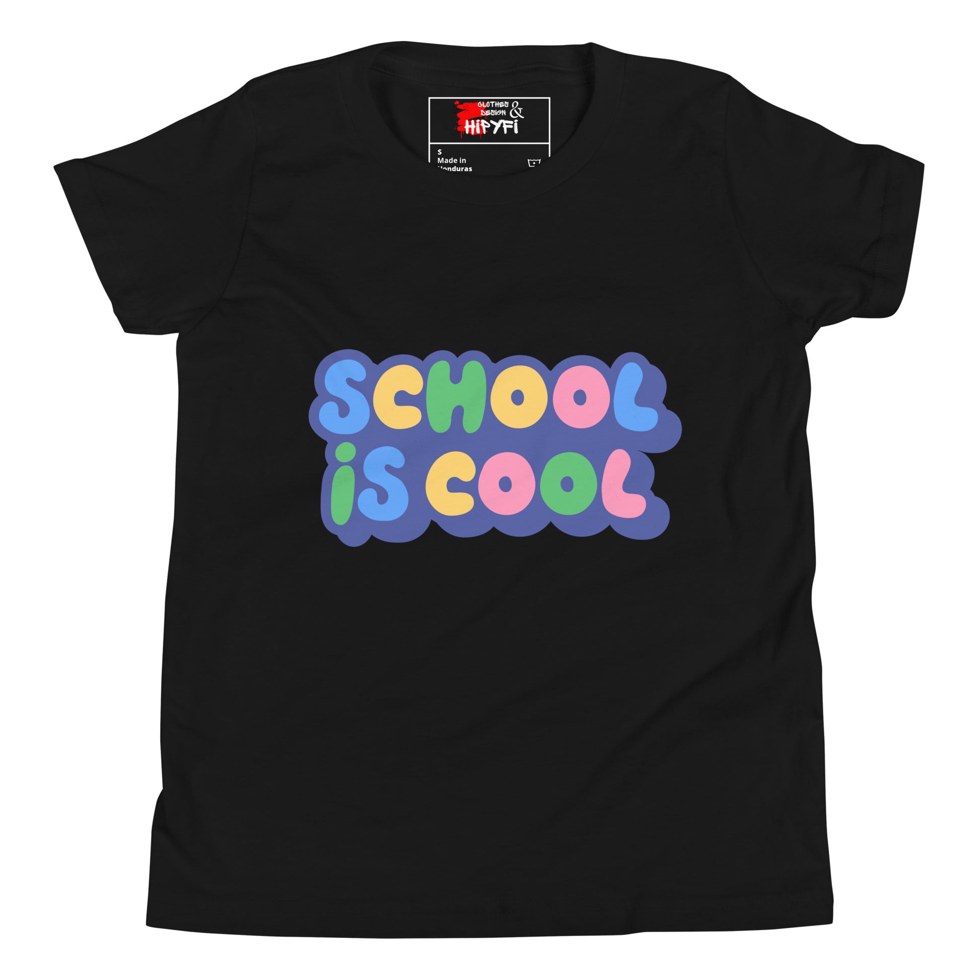School Is Cool kids graphic t-shirt – colorful youth back to school tee by Hipyfi Clothes & Design Black-2