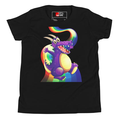 Kids Rainbow Dragon T-Shirt – Purple Fantasy Graphic Tee for Youth by Hipyfi Clothes & Design Black-2