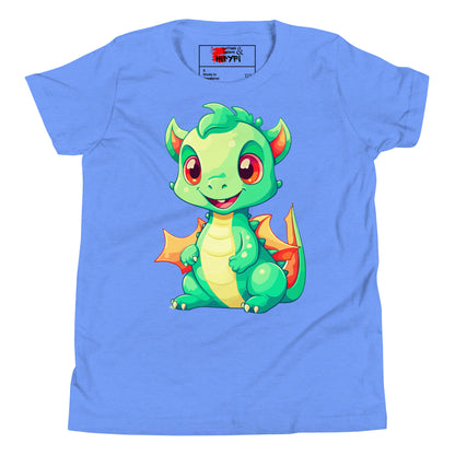 Hipyfi Kids' Baby Dragon Short Sleeve T-shirt – Cute dragon graphic design, soft cotton fabric, and comfortable unisex fit. Heather Columbia Blue-2