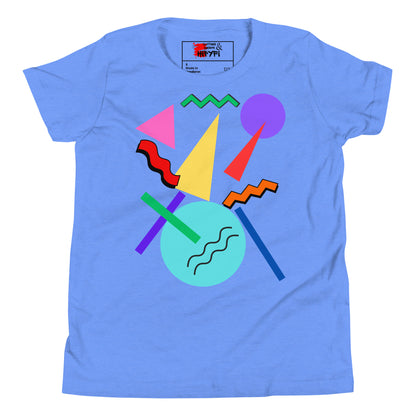 Hipyfi Retro Memphis Youth Tee – Vibrant Geometric Print, 80s-inspired graphic t-shirt for kids, colorful geometric design Heather columbia blue-2