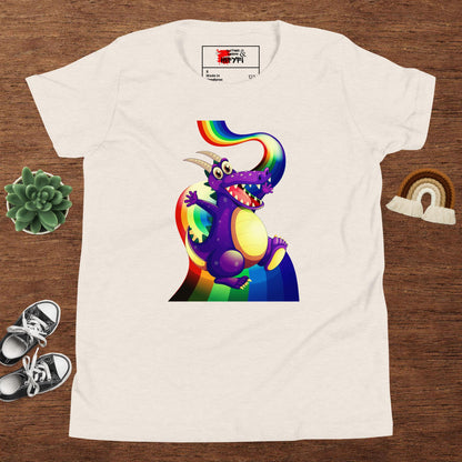 Kids Rainbow Dragon T-Shirt – Purple Fantasy Graphic Tee for Youth by Hipyfi Clothes & Design Heather Dust