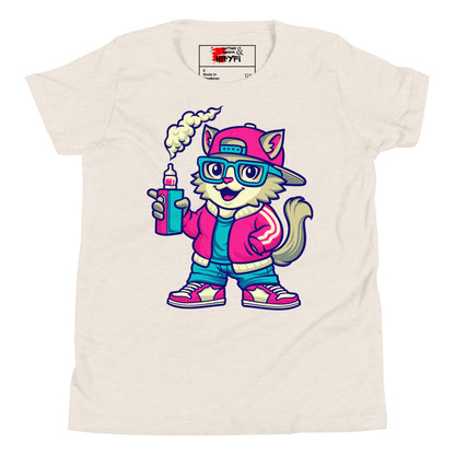 Youth streetwear t-shirt with cartoon cat graphic – Hipyfi urban style tee for kids and teens Heather Dust-2