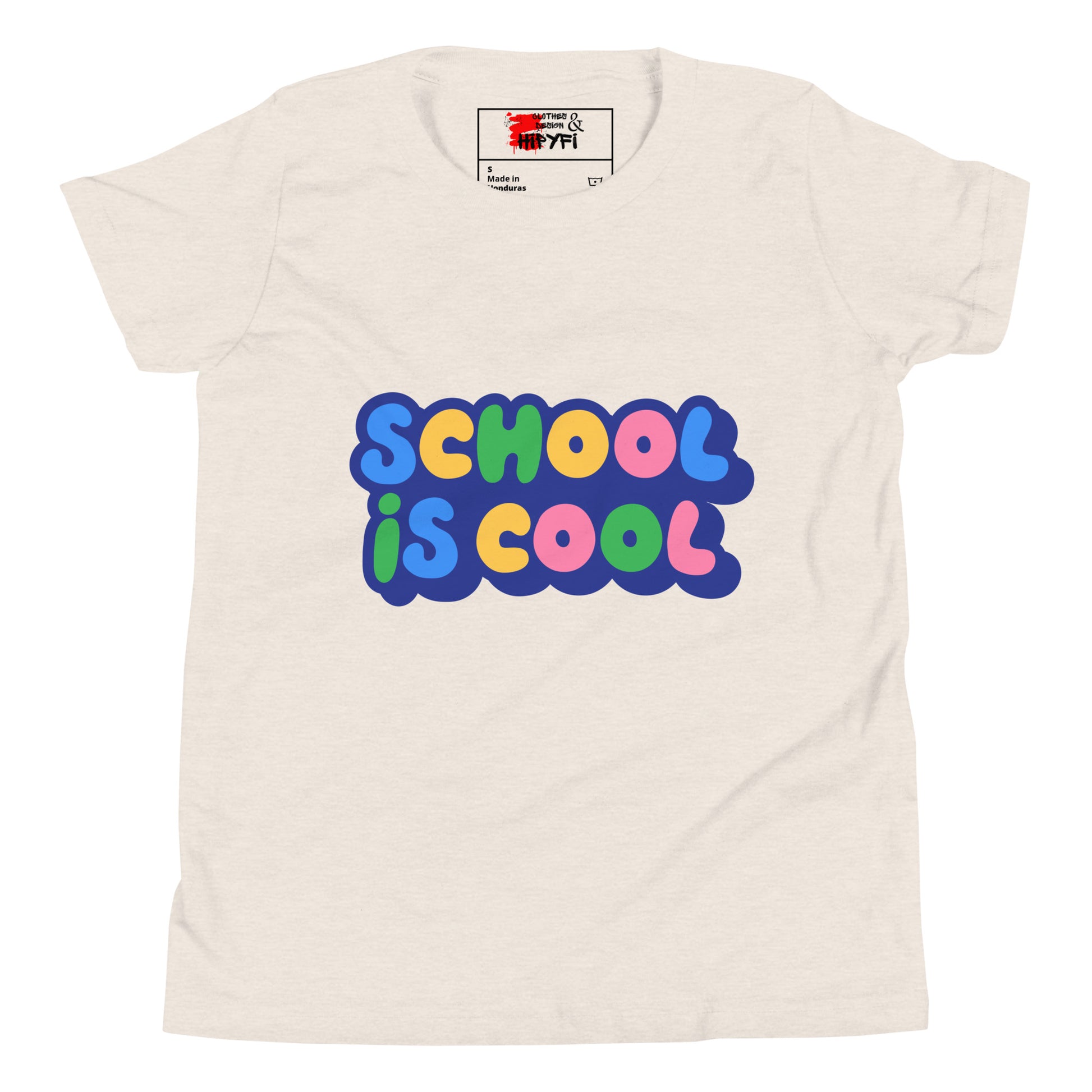 School Is Cool kids graphic t-shirt – colorful youth back to school tee by Hipyfi Clothes & Design Heather Dust-2