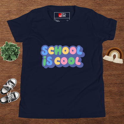 School Is Cool kids graphic t-shirt – colorful youth back to school tee by Hipyfi Clothes & Design Navy