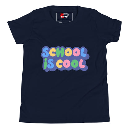 School Is Cool kids graphic t-shirt – colorful youth back to school tee by Hipyfi Clothes & Design Navy-2