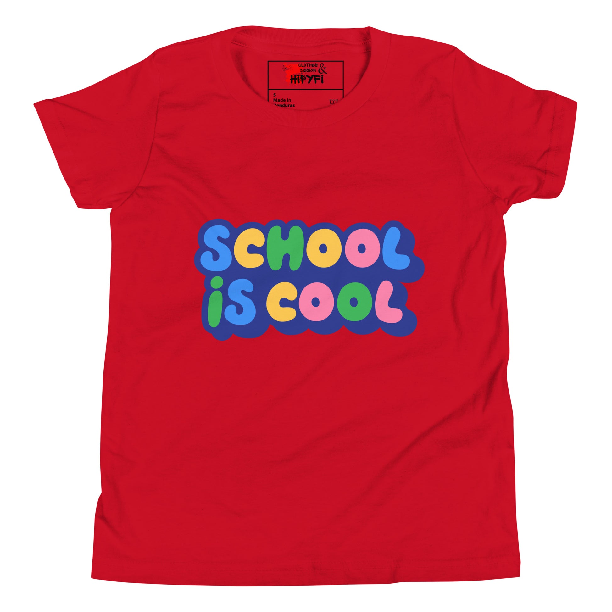 School Is Cool kids graphic t-shirt – colorful youth back to school tee by Hipyfi Clothes & Design Red-2