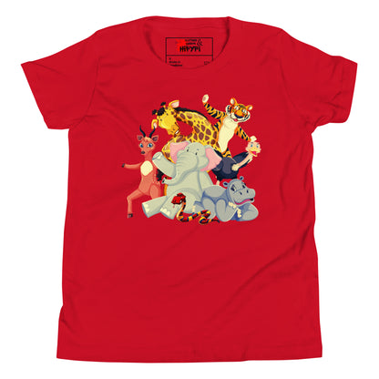 Hipyfi Kids Animal Adventure Graphic T-Shirt featuring colorful cartoon wild animals for children Red-2