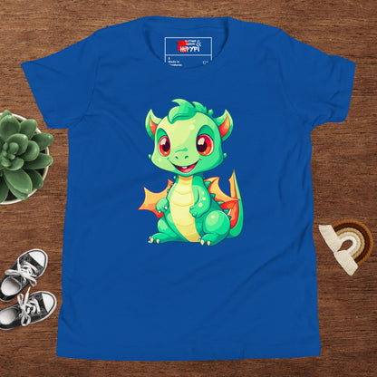 Hipyfi Kids' Baby Dragon Short Sleeve T-shirt – Cute dragon graphic design, soft cotton fabric, and comfortable unisex fit. True Royal