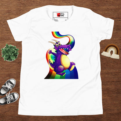 Kids Rainbow Dragon T-Shirt – Purple Fantasy Graphic Tee for Youth by Hipyfi Clothes & Design White