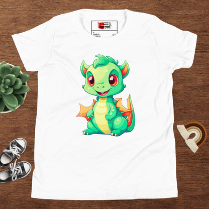 Hipyfi Kids' Baby Dragon Short Sleeve T-shirt – Cute dragon graphic design, soft cotton fabric, and comfortable unisex fit. White
