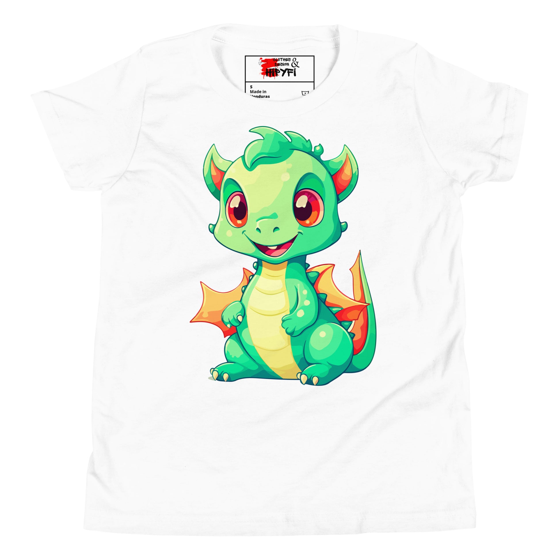 Hipyfi Kids' Baby Dragon Short Sleeve T-shirt – Cute dragon graphic design, soft cotton fabric, and comfortable unisex fit. White-2