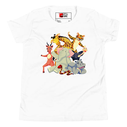 Hipyfi Kids Animal Adventure Graphic T-Shirt featuring colorful cartoon wild animals for children White-2